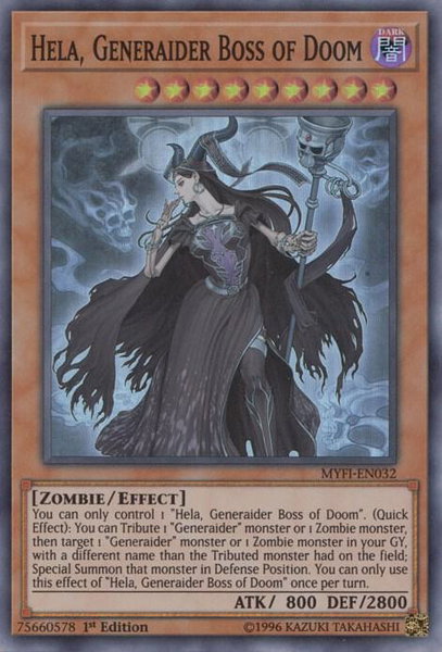 Hela, Generaider Boss of Doom - Mystic Fighters YuGiOh trading card