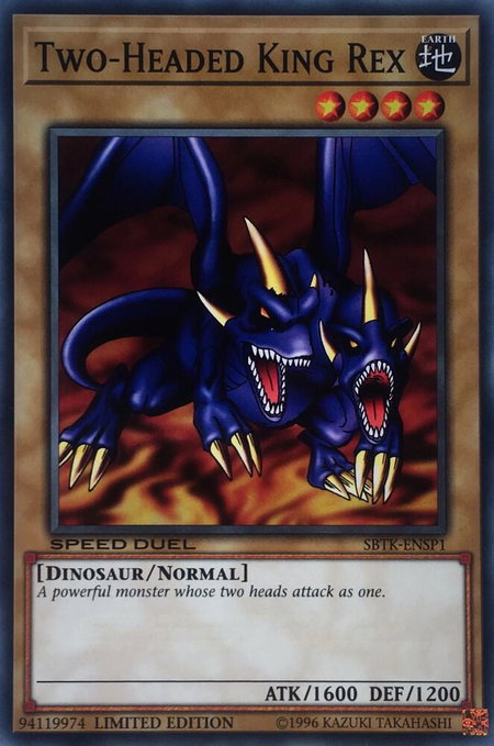 Two-Headed King Rex trading card from Speed Duel: Trials of the Kingdom Two-Headed King Rex - Speed Duel: Trials of the Kingdom YuGiOh trading card