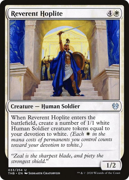 Reverent Hoplite trading card from Theros Beyond Death Reverent Hoplite - Theros Beyond Death Magic: The Gathering trading card