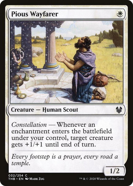 Pious Wayfarer trading card from Theros Beyond Death Pious Wayfarer - Theros Beyond Death Magic: The Gathering trading card
