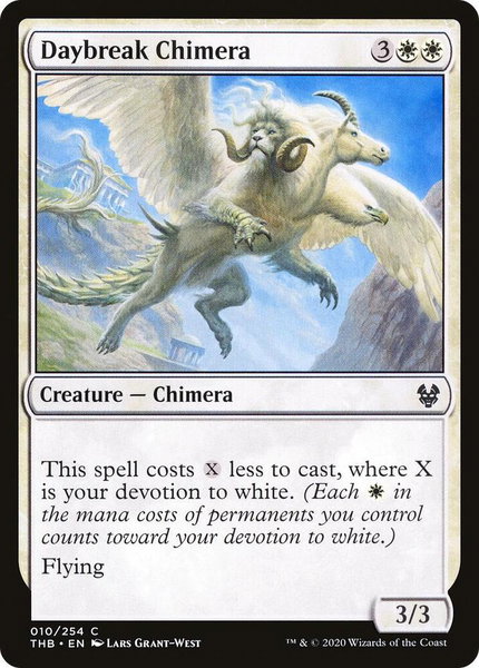 Daybreak Chimera trading card from Theros Beyond Death Daybreak Chimera - Theros Beyond Death Magic: The Gathering trading card