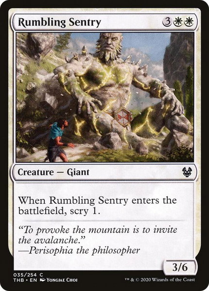 Rumbling Sentry trading card from Theros Beyond Death Rumbling Sentry - Theros Beyond Death Magic: The Gathering trading card
