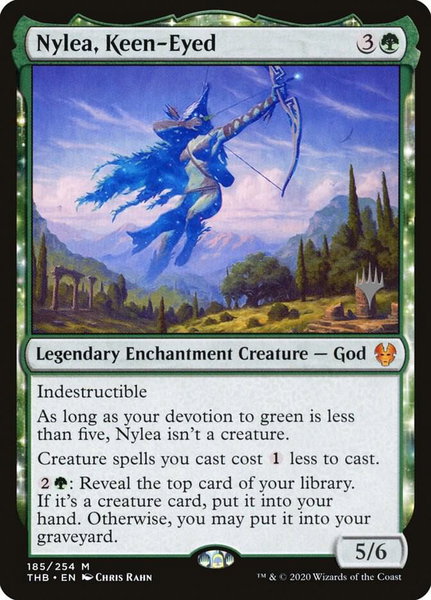 Nylea, Keen-Eyed trading card from Promo Pack: Theros Beyond Death Nylea, Keen-Eyed - Promo Pack: Theros Beyond Death Magic: The Gathering trading card