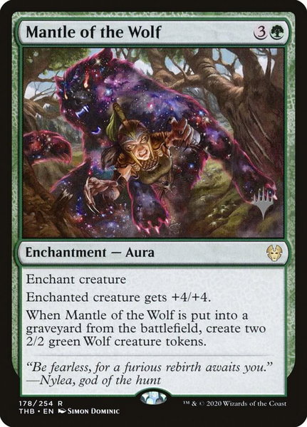 Mantle of the Wolf trading card from Promo Pack: Theros Beyond Death Mantle of the Wolf - Promo Pack: Theros Beyond Death Magic: The Gathering trading card