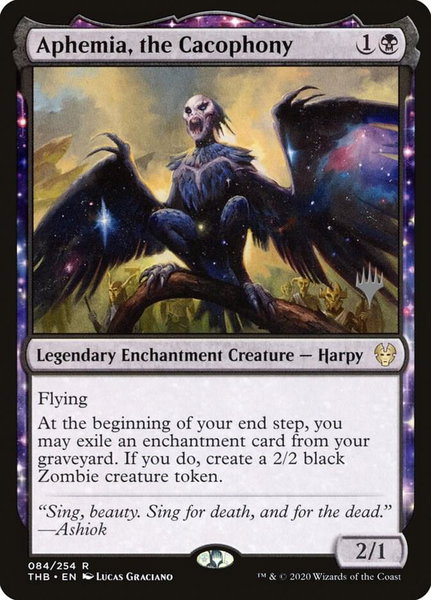 Aphemia, the Cacophony trading card from Promo Pack: Theros Beyond Death Aphemia, the Cacophony - Promo Pack: Theros Beyond Death Magic: The Gathering trading card