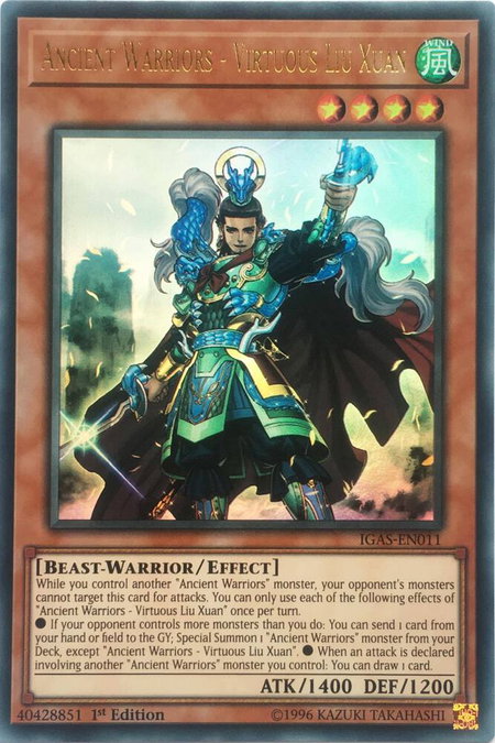 Ancient Warriors - Virtuous Liu Xuan - Ignition Assault YuGiOh trading card