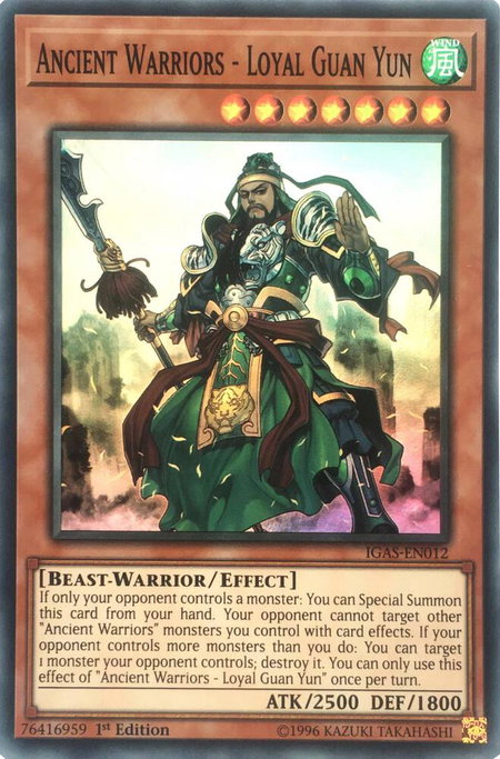 Ancient Warriors - Loyal Guan Yun - Ignition Assault YuGiOh trading card