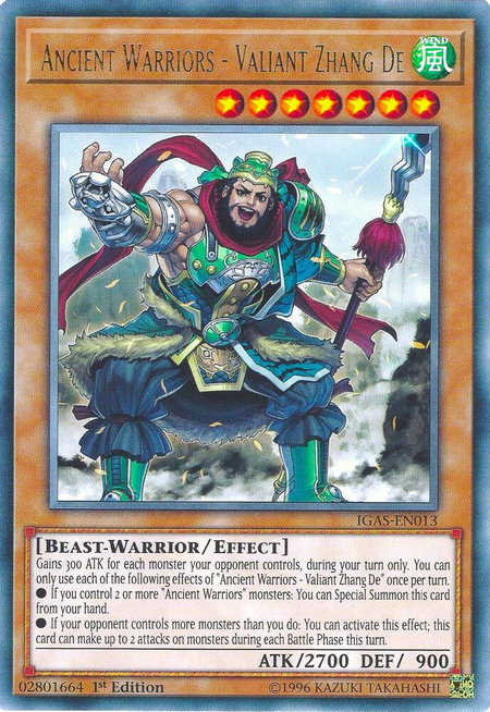 Ancient Warriors - Valiant Zhang De - Ignition Assault YuGiOh trading card
