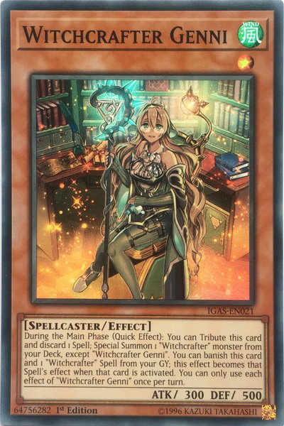 Witchcrafter Genni trading card from Ignition Assault Witchcrafter Genni - Ignition Assault YuGiOh trading card
