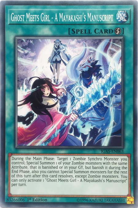 Ghost Meets Girl - A Mayakashi's Manuscript - Ignition Assault YuGiOh trading card