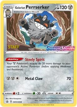 Galarian Perrserker - SWSH008 (Prerelease) [Staff] - SWSH: Sword & Shield Promo Cards Pokémon trading card