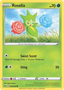 Roselia (003) - SWSH01: Sword & Shield Base Set (SWSH01) #003/202 - Common Pokémon Trading Card