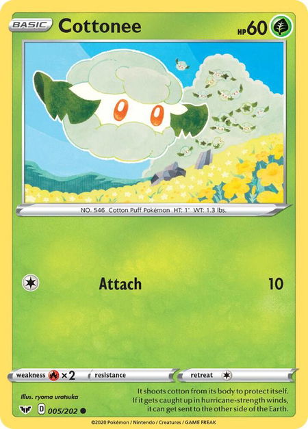 Cottonee trading card from SWSH01: Sword & Shield Base Set Cottonee - SWSH01: Sword & Shield Base Set Pokémon trading card