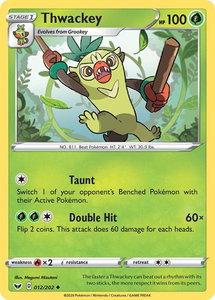 Thwackey (012) - SWSH01: Sword & Shield Base Set (SWSH01) #012/202 - Uncommon Pokémon Trading Card