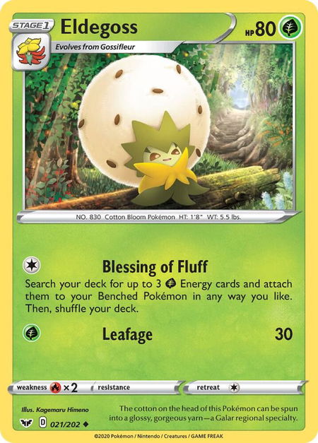 Eldegoss trading card from SWSH01: Sword & Shield Base Set Eldegoss - SWSH01: Sword & Shield Base Set Pokémon trading card