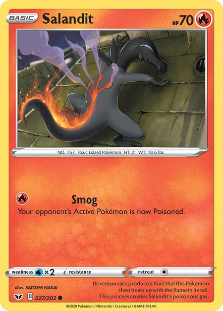 Salandit trading card from SWSH01: Sword & Shield Base Set Salandit - SWSH01: Sword & Shield Base Set Pokémon trading card