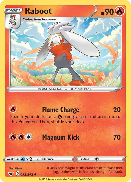Raboot (032) trading card from SWSH01: Sword & Shield Base Set Raboot (032) - SWSH01: Sword & Shield Base Set Pokémon trading card