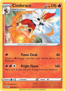 Cinderace (036) - SWSH01: Sword & Shield Base Set (SWSH01) #036/202 - Rare Pokémon Trading Card