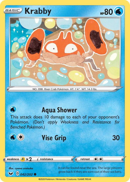 Krabby (042) trading card from SWSH01: Sword & Shield Base Set Krabby (042) - SWSH01: Sword & Shield Base Set Pokémon trading card