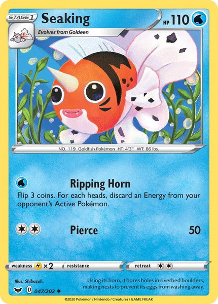 Seaking trading card from SWSH01: Sword & Shield Base Set Seaking - SWSH01: Sword & Shield Base Set Pokémon trading card