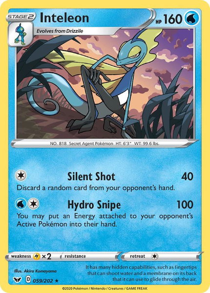 Inteleon (059) trading card from SWSH01: Sword & Shield Base Set Inteleon (059) - SWSH01: Sword & Shield Base Set Pokémon trading card