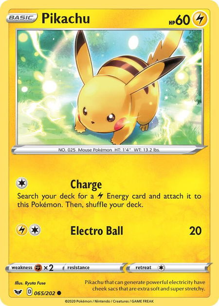 Pikachu trading card from SWSH01: Sword & Shield Base Set Pikachu - SWSH01: Sword & Shield Base Set Pokémon trading card