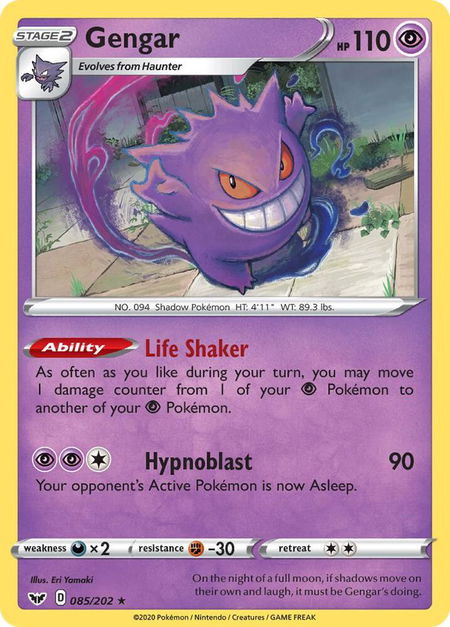 Gengar trading card from SWSH01: Sword & Shield Base Set Gengar - SWSH01: Sword & Shield Base Set Pokémon trading card