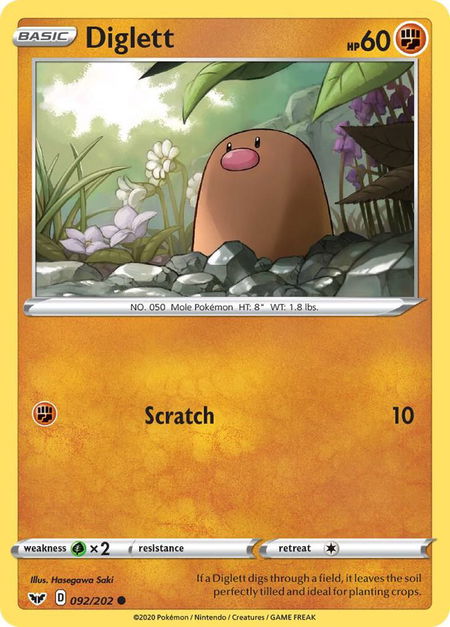 Diglett trading card from SWSH01: Sword & Shield Base Set Diglett - SWSH01: Sword & Shield Base Set Pokémon trading card