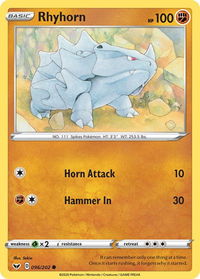 Rhyhorn (096) - SWSH01: Sword & Shield Base Set (SWSH01) #096/202 - Common Pokémon Trading Card