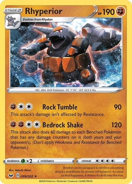 Rhyperior trading card from SWSH01: Sword & Shield Base Set Rhyperior - SWSH01: Sword & Shield Base Set Pokémon trading card