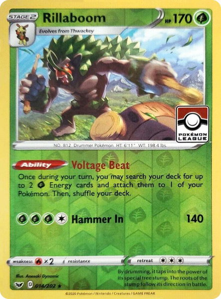 Rillaboom - 014/202 (Pokemon League) trading card from League & Championship Cards Rillaboom - 014/202 (Pokemon League) - League & Championship Cards Pokémon trading card