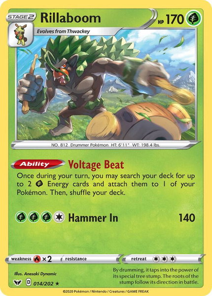 Rillaboom - 014/202 trading card from Deck Exclusives Rillaboom - 014/202 - Deck Exclusives Pokémon trading card