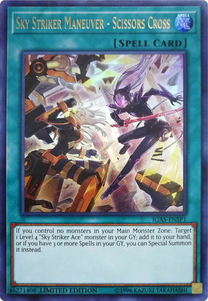 Sky Striker Maneuver - Scissors Cross (IGAS-ENSP1) trading card from Ignition Assault Sky Striker Maneuver - Scissors Cross (IGAS-ENSP1) - Ignition Assault YuGiOh trading card