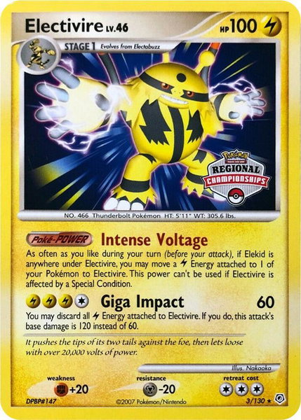 Electivire - 3/130 (Regional Championships) trading card from League & Championship Cards Electivire - 3/130 (Regional Championships) - League & Championship Cards Pokémon trading card