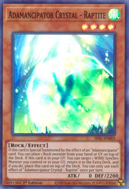 Adamancipator Crystal - Raptite - Secret Slayers YuGiOh trading card