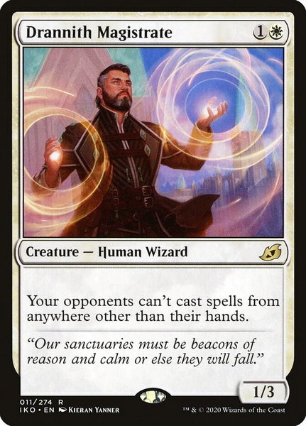 Drannith Magistrate trading card from Ikoria: Lair of Behemoths Drannith Magistrate - Ikoria: Lair of Behemoths Magic: The Gathering trading card