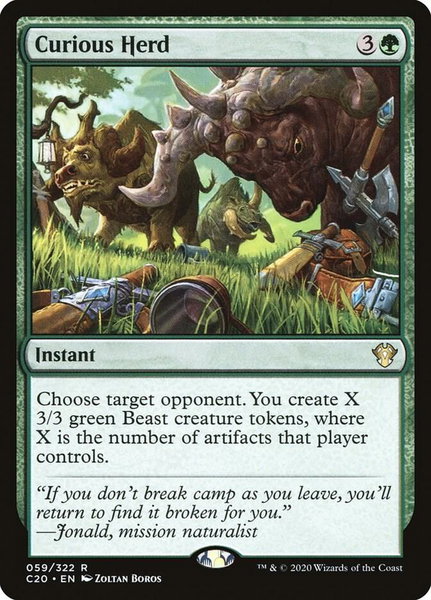 Curious Herd trading card from Commander 2020 Curious Herd - Commander 2020 Magic: The Gathering trading card