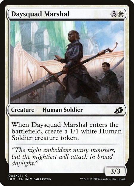 Daysquad Marshal trading card from Ikoria: Lair of Behemoths Daysquad Marshal - Ikoria: Lair of Behemoths Magic: The Gathering trading card