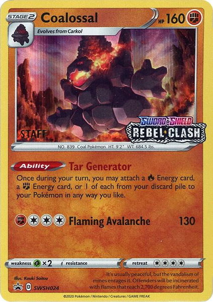 Coalossal - SWSH024 (Prerelease) [Staff] - SWSH: Sword & Shield Promo Cards Pokémon trading card