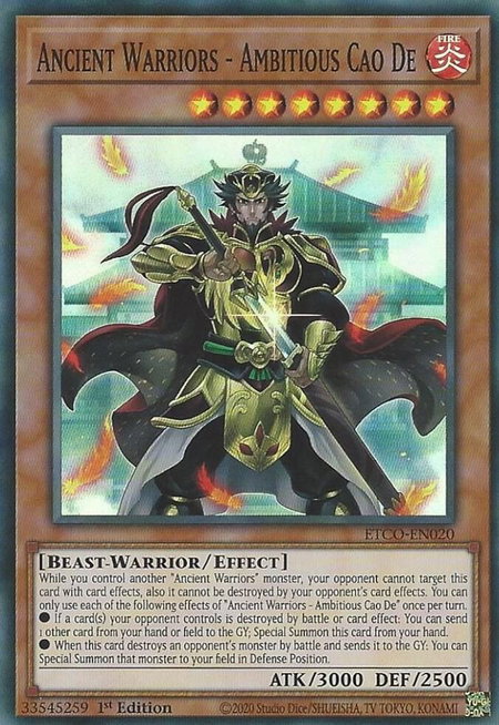 Ancient Warriors - Ambitious Cao De - Eternity Code YuGiOh trading card