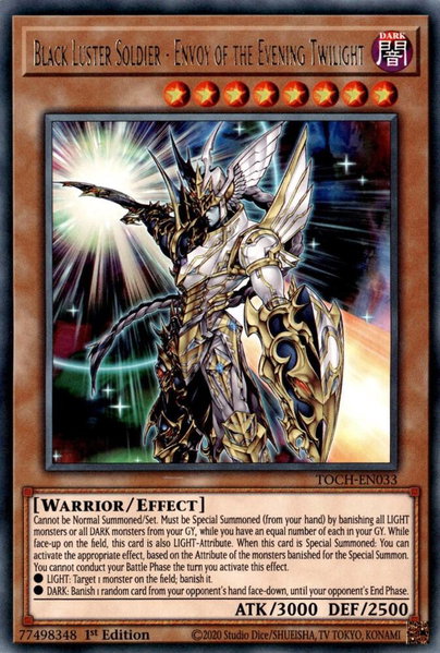 Black Luster Soldier - Envoy of the Evening Twilight trading card from Toon Chaos Black Luster Soldier - Envoy of the Evening Twilight - Toon Chaos YuGiOh trading card