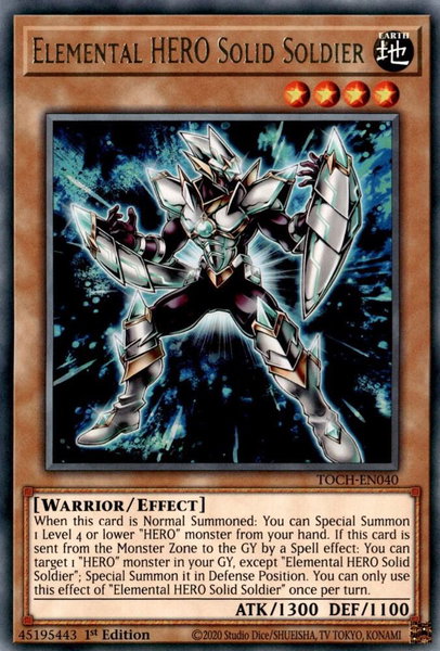 Elemental HERO Solid Soldier trading card from Toon Chaos Elemental HERO Solid Soldier - Toon Chaos YuGiOh trading card