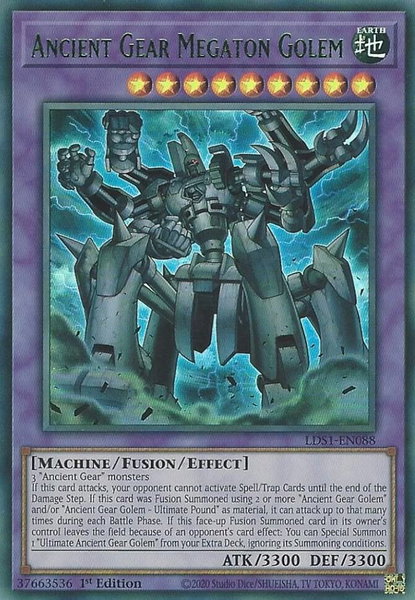 Ancient Gear Megaton Golem (Green) trading card from Legendary Duelists: Season 1 Ancient Gear Megaton Golem (Green) - Legendary Duelists: Season 1 YuGiOh trading card