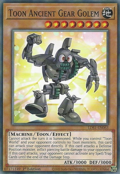 Toon Ancient Gear Golem trading card from Legendary Duelists: Season 1 Toon Ancient Gear Golem - Legendary Duelists: Season 1 YuGiOh trading card