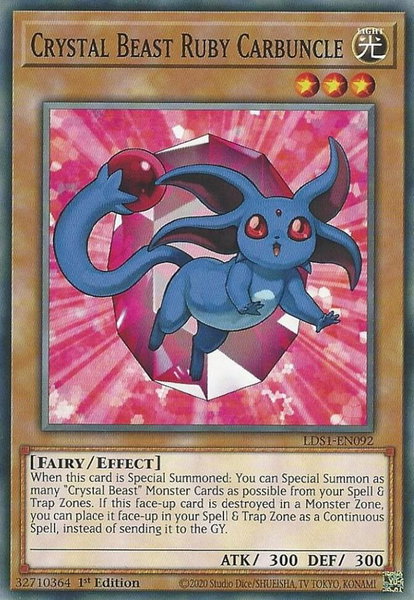 Crystal Beast Ruby Carbuncle trading card from Legendary Duelists: Season 1 Crystal Beast Ruby Carbuncle - Legendary Duelists: Season 1 YuGiOh trading card