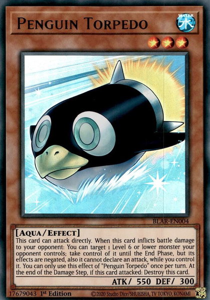 Penguin Torpedo trading card from Battles of Legend: Armageddon Penguin Torpedo - Battles of Legend: Armageddon YuGiOh trading card