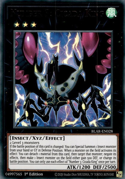 Number 3: Cicada King trading card from Battles of Legend: Armageddon Number 3: Cicada King - Battles of Legend: Armageddon YuGiOh trading card