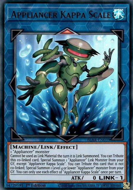 Appliancer Kappa Scale trading card from Battles of Legend: Armageddon Appliancer Kappa Scale - Battles of Legend: Armageddon YuGiOh trading card