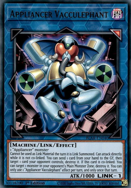 Appliancer Vacculephant trading card from Battles of Legend: Armageddon Appliancer Vacculephant - Battles of Legend: Armageddon YuGiOh trading card