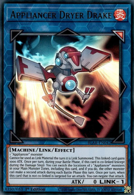 Appliancer Dryer Drake trading card from Battles of Legend: Armageddon Appliancer Dryer Drake - Battles of Legend: Armageddon YuGiOh trading card
